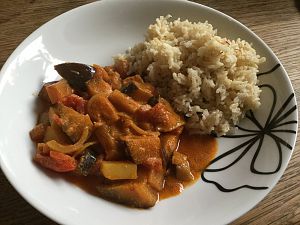 Aubergine-Kartoffel-Curry mit Reis (scharrrrf)