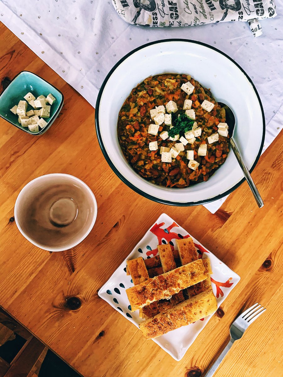 Griech. Bohnen m. Chili-Focaccia